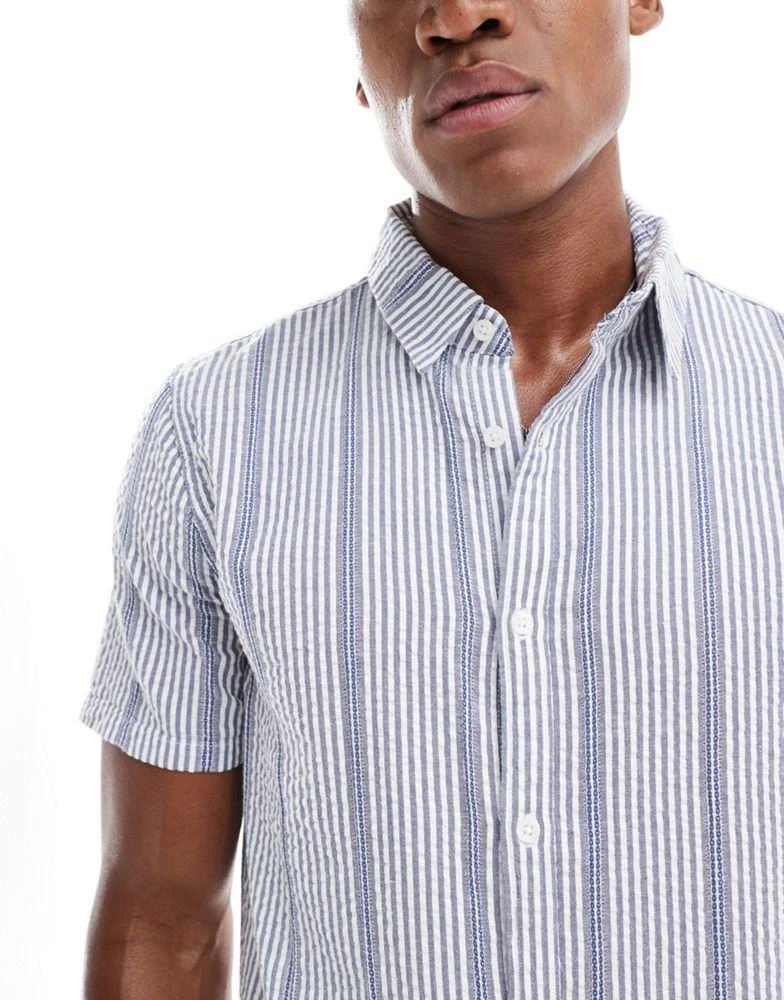 HOLLISTER Hollister short sleeve seersucker stripe shirt in navy/white 3