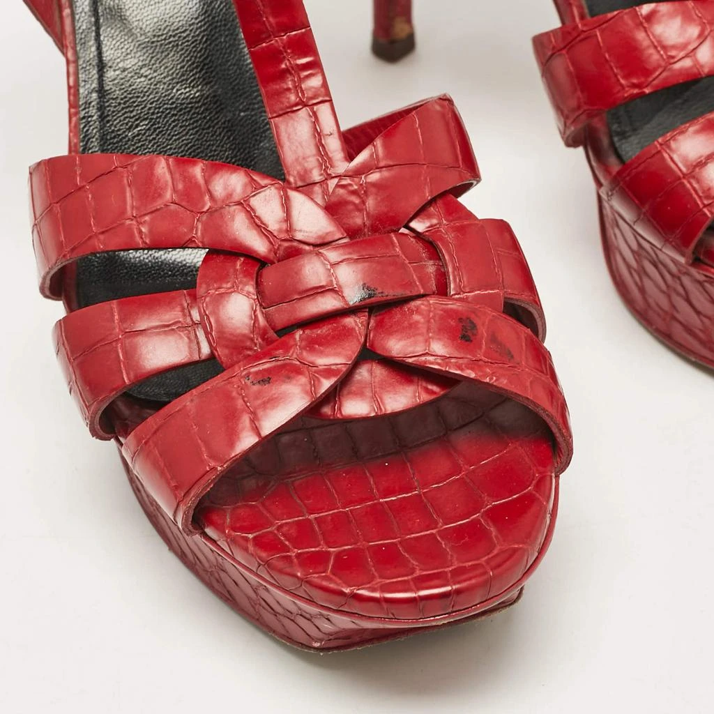 Yves Saint Laurent Saint Laurent Red Croc Embossed Leather Tribute Platform Sandals Size 37 10