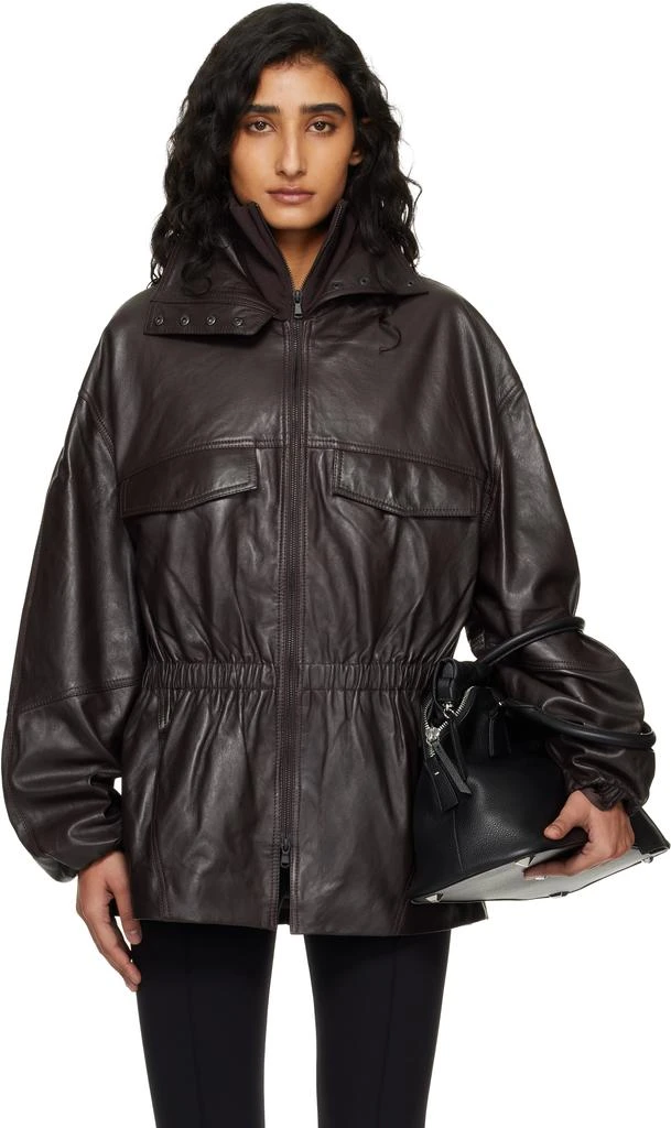 The Frankie Shop Burgundy Carnaby Funnel Neck Leather Jacket