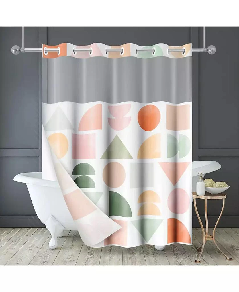 Americanflat 72x75 Hookless Shower Curtain - Abstract Orange Green Shower Curtain with Sheer Panel, Snap-In Liner, and Grommets - 100% Polyester 7