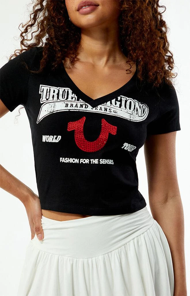 True Religion Distressed Crystal V-Neck T-Shirt 2