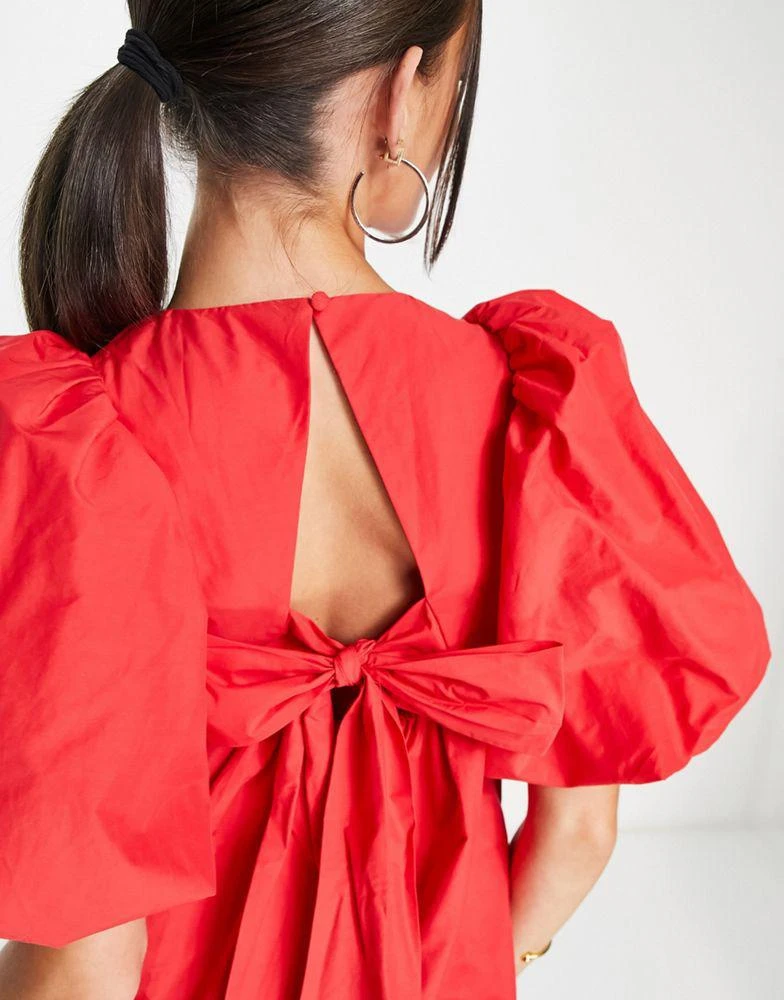 & Other Stories & Other Stories open back volume mini dress in red 3