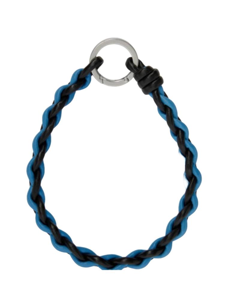 Bottega Veneta Black & Blue Woven Leather Keychain