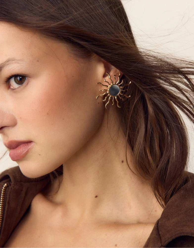 Stradivarius Stradivarius Mirror effect sun earrings in gold