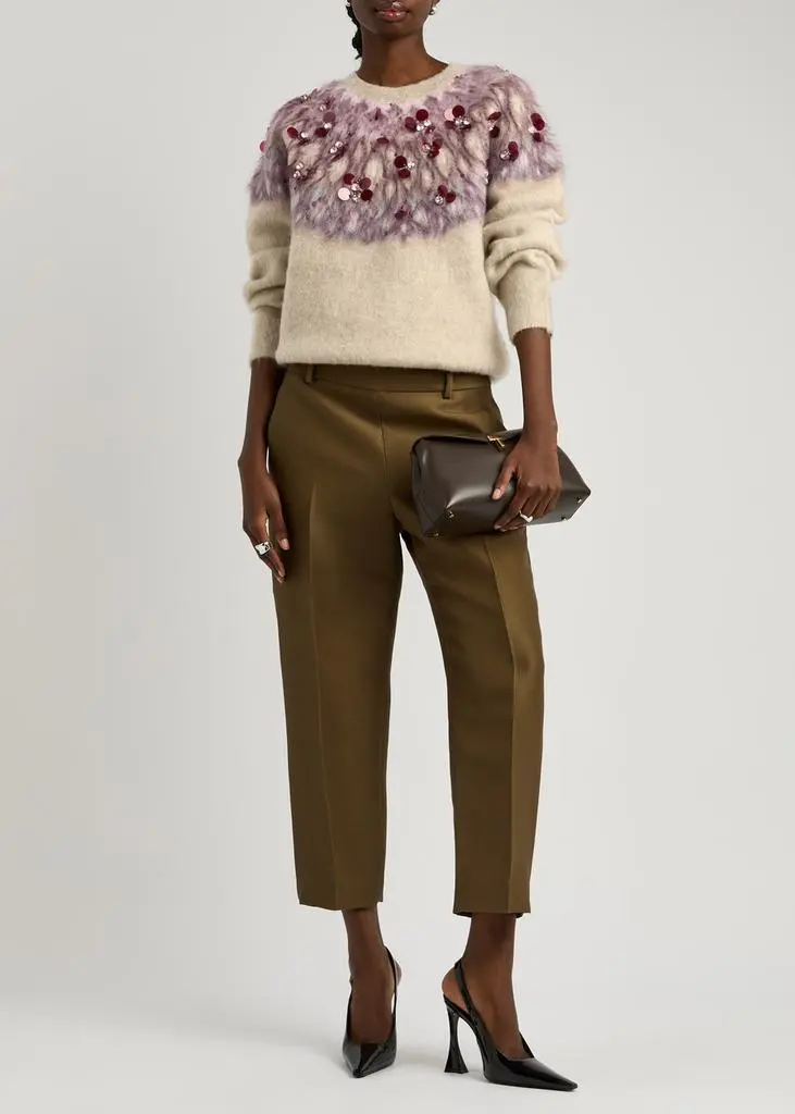 Tory Burch Fair isle intarsia embellished wool-blend jumper 4