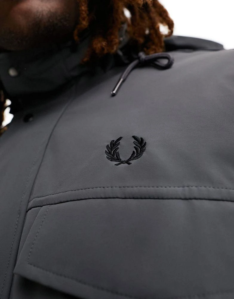 Fred Perry Fred Perry bonded parka coat in gunmetal grey 4