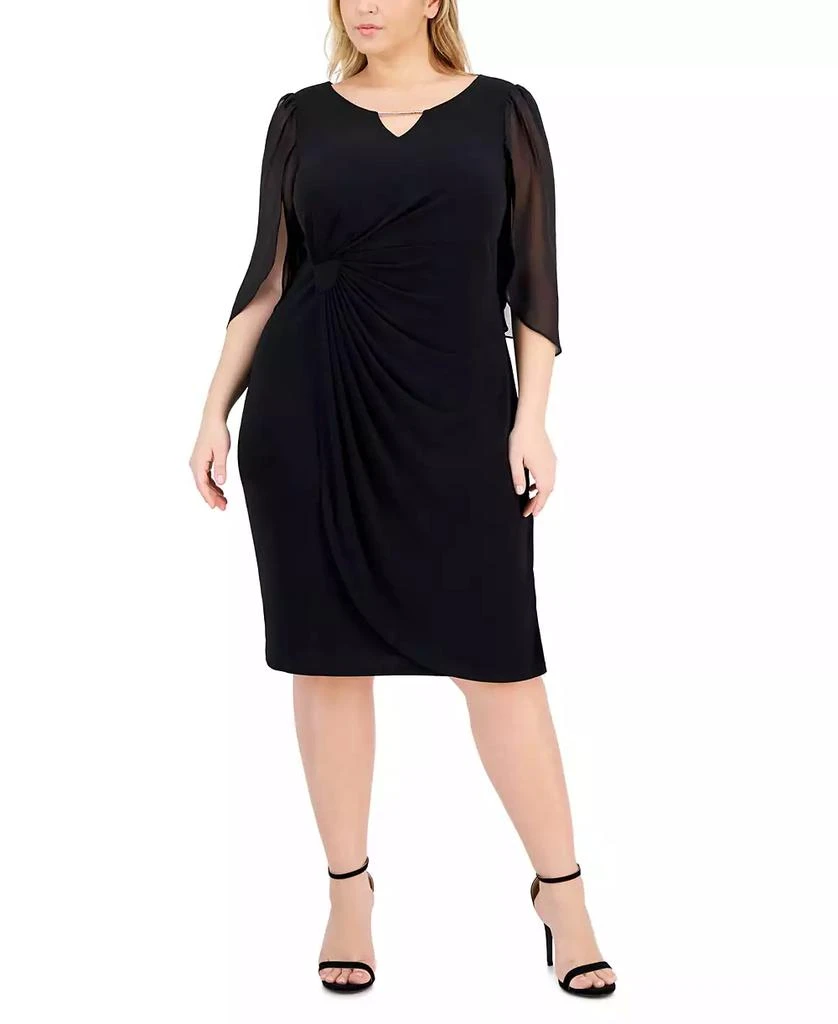 Connected Plus Size Sheer-Sleeve Chain-Detail Sheath Dress 1