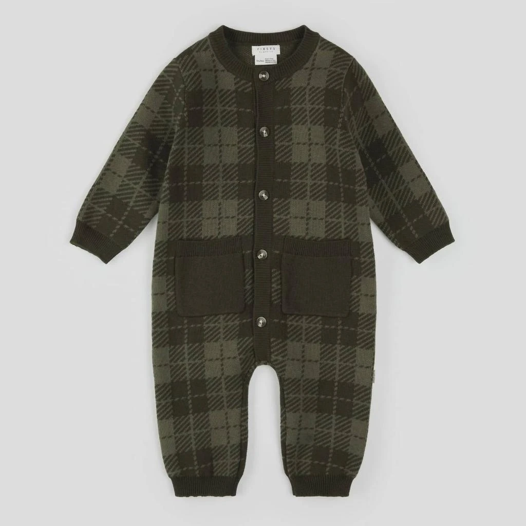 Petit Lem Petit Lem - Boy
s Long Sleeve Gingham Knit Playsuit