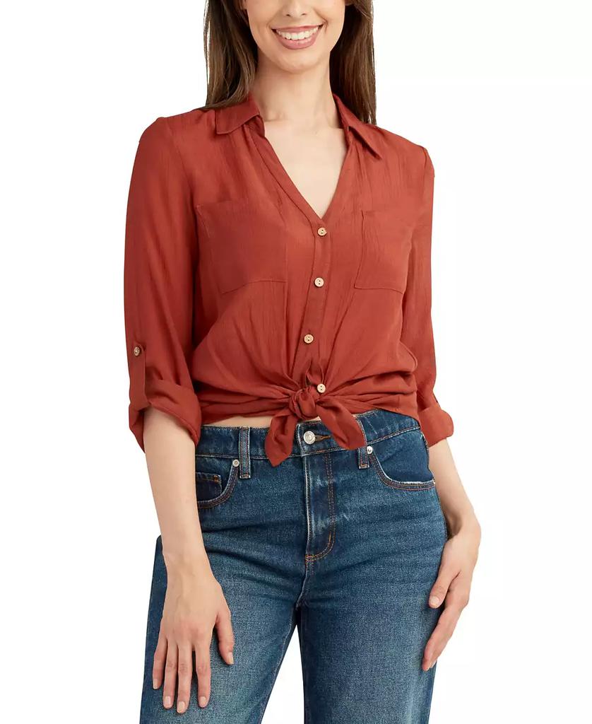 BCX Juniors' Tie-Hem Gauzy Shirt