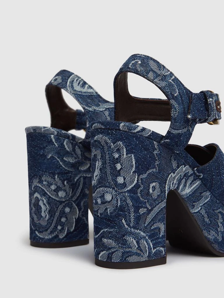 ETRO 100mm Embroidered Denim Platform Sandals 2