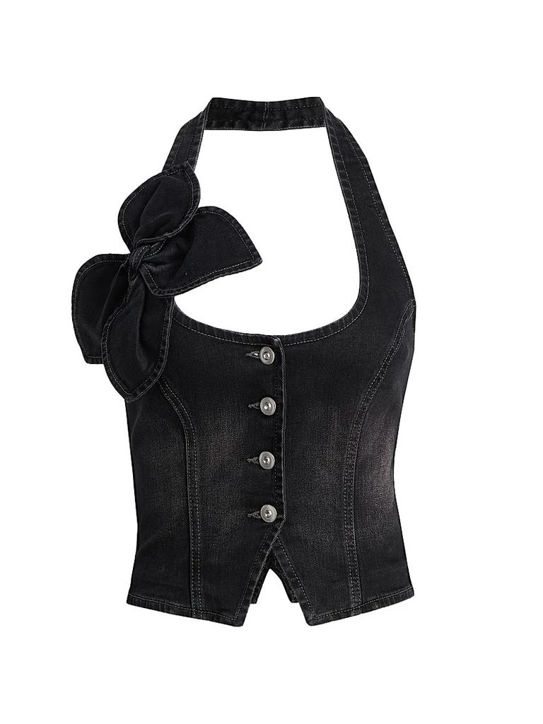 AREA Denim Bow Halter Top