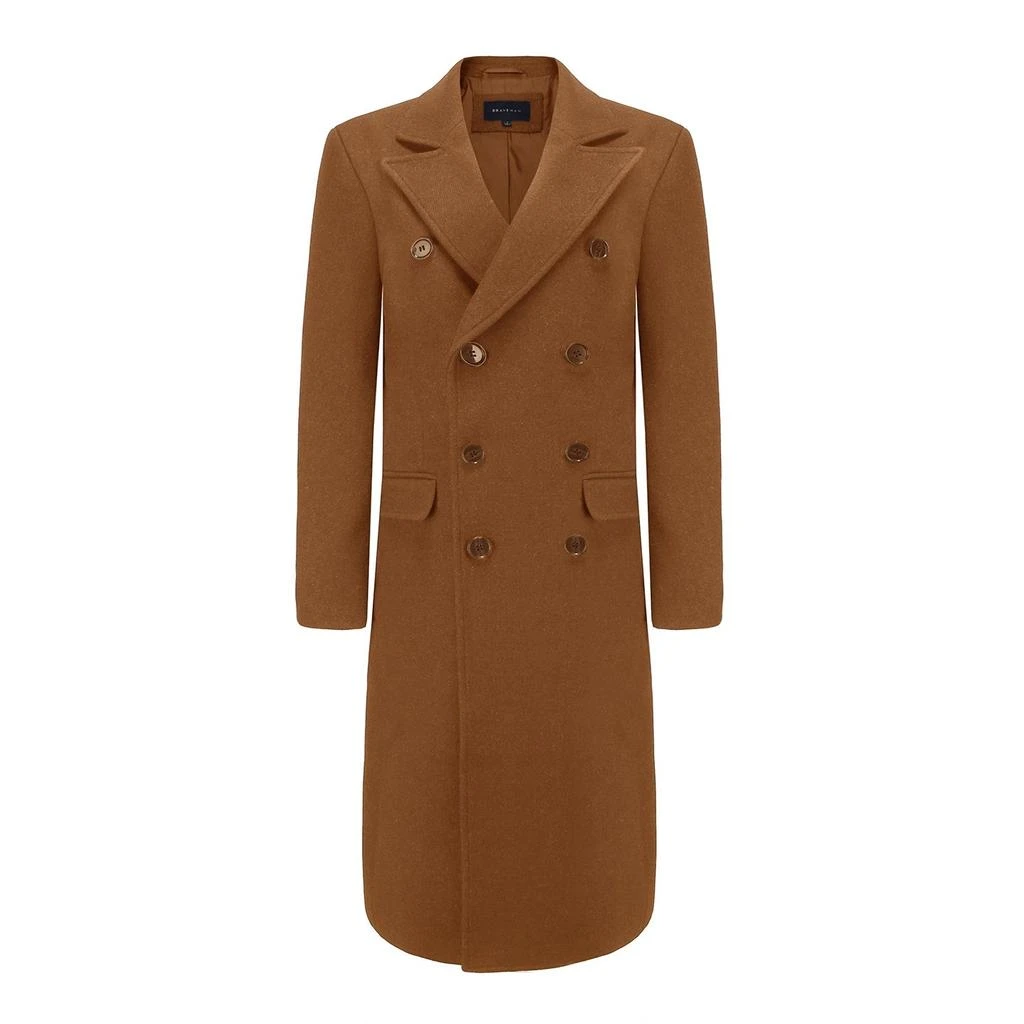 Braveman Men's Double-Breasted Knee Length Wool Blend Three Button Long Jacket Overcoat Top Coat 4