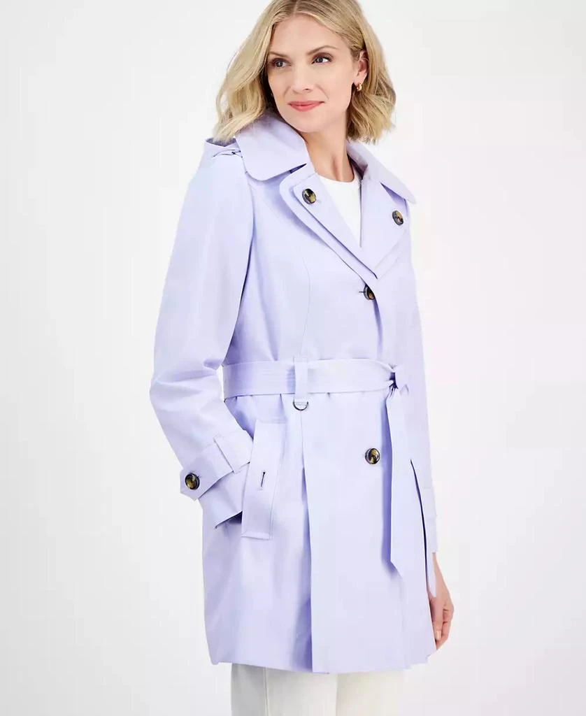 London Fog Petite Single-Breasted Hooded Belted Trench Coat 3