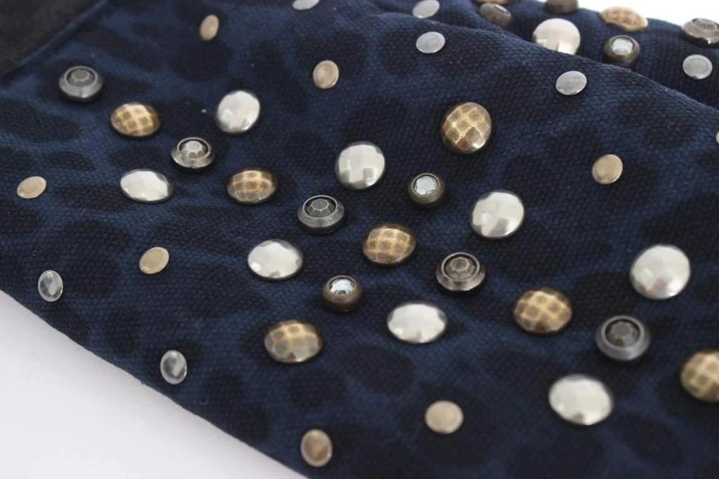 Dolce & Gabbana Dolce & Gabbana  Gray Wool Shearling Studded Blue Leopard Gloves 6