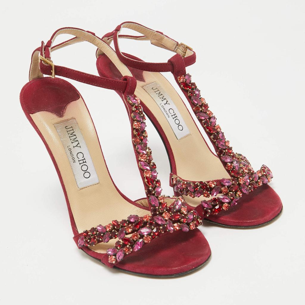Shop Jimmy Choo Fuchsia Shimmer Suede Crystals Embellished