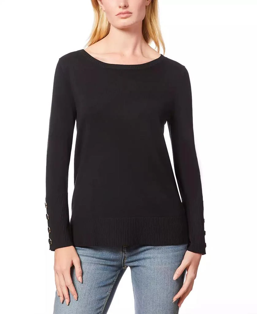 Melissa Paige Women's Fine Gauge Boat-Neck Buttoned-Cuff Sweater 1