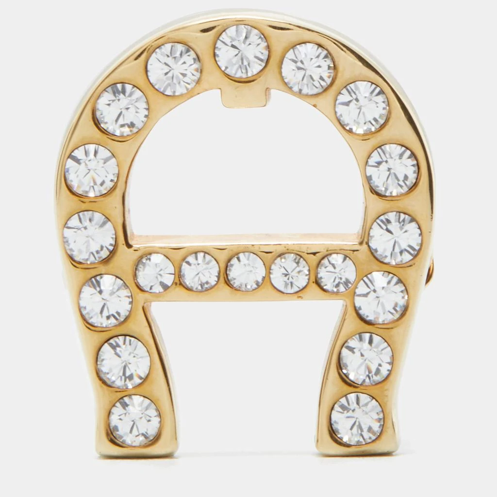 Aigner Aigner Gold Tone Crystal Logo Pin Brooch