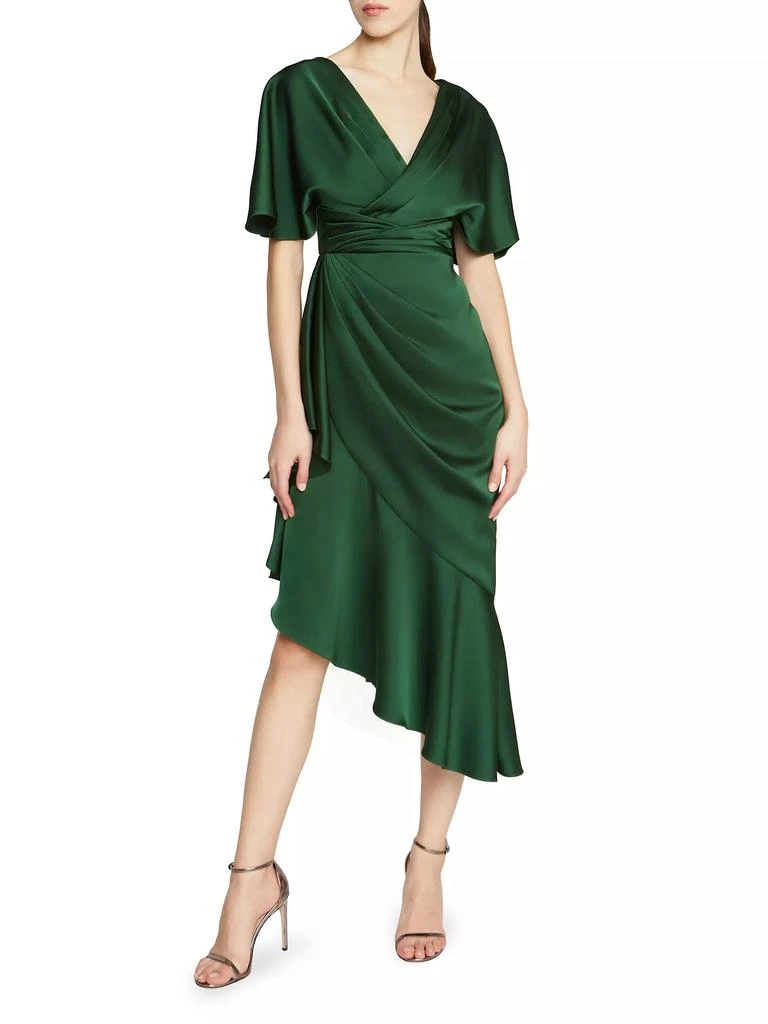 Theia Gwen Satin Gathered Midi-Dress 7