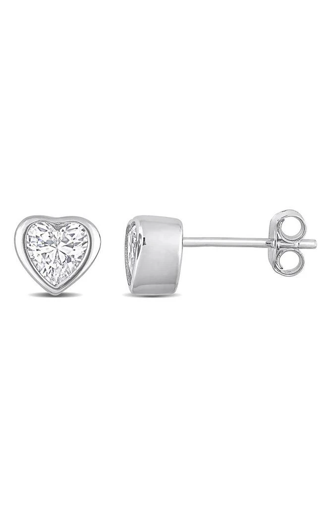 DELMAR Sterling Silver CZ Heart Stud Earrings