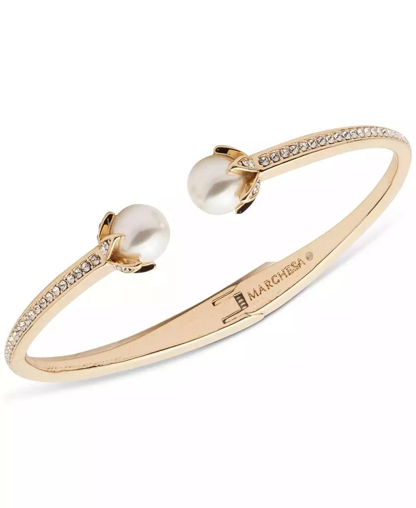 MARCHESA Gold-Tone Pavé & Imitation Pearl Cuff Bracelet 1
