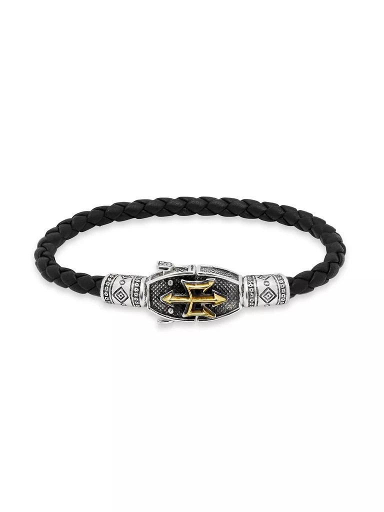 Konstantino Perseus Sterling Silver & Bronze Woven Leather Trident Bracelet 1