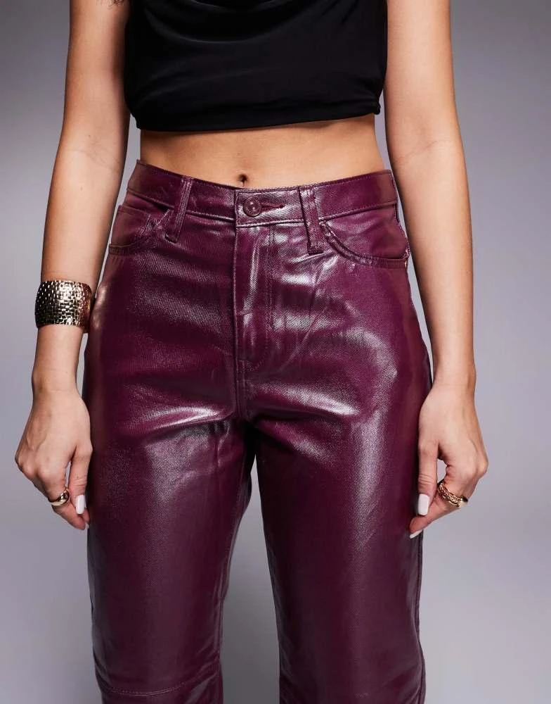 River Island River Island relaxed straight coated jean in dark red 5