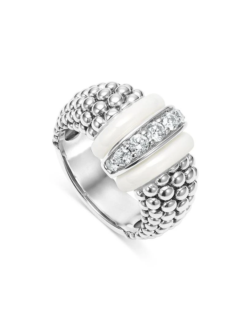 LAGOS Ceramic 
Sterling Silver White Caviar Diamond Ring 1
