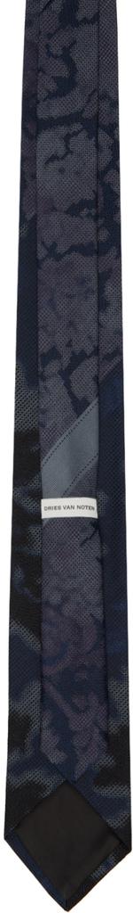Dries Van Noten Navy Printed Tie