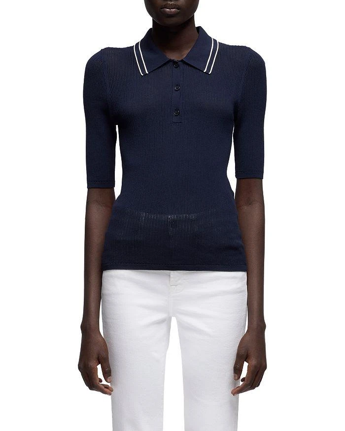 7 For All Mankind Piped Collar Short Sleeve Polo Sweater