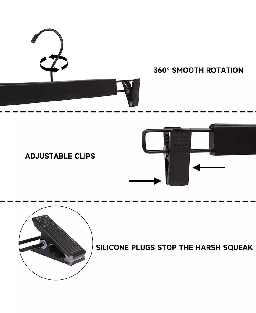 BP4U 12-Pack Premium Wooden Pants Hangers with Adjustable Clip, Heavy Duty Solid Wood Skirt Bottom Hangers for Trousers, Dress Slacks, Dresses, Shorts 3