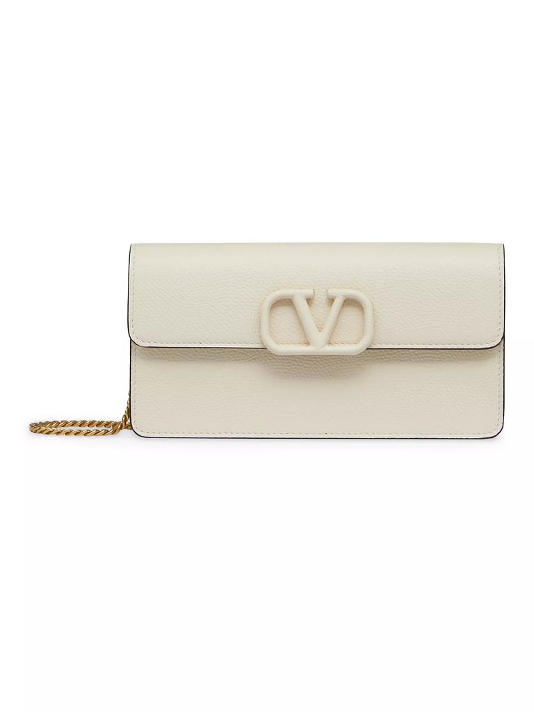 Valentino Garavani Vlogo Signature Grainy Calfskin Wallet with Chain
