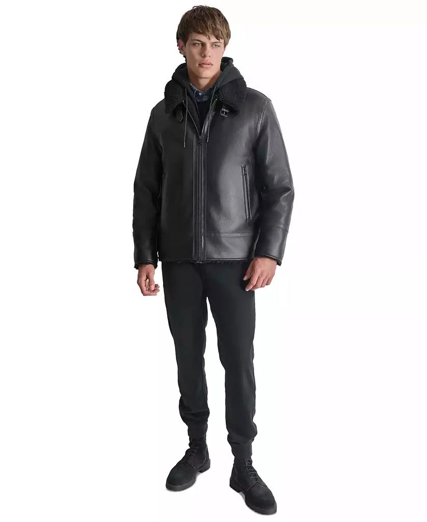 DKNY Men's Faux Leather Jacket with Removable Faux Fur Bib 3