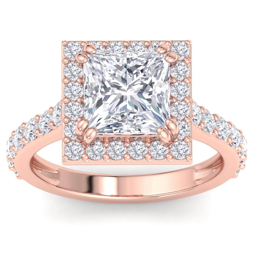 SSELECTS 4 Carat Princess Cut Lab Grown Diamond Halo Engagement Ring In 14K Rose Gold G-H, Vs2 1