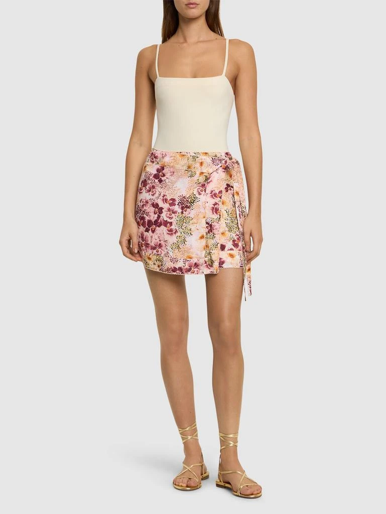 Agua by Agua Bendita Luna Printed Viscose Mini Wrap Skirt 1