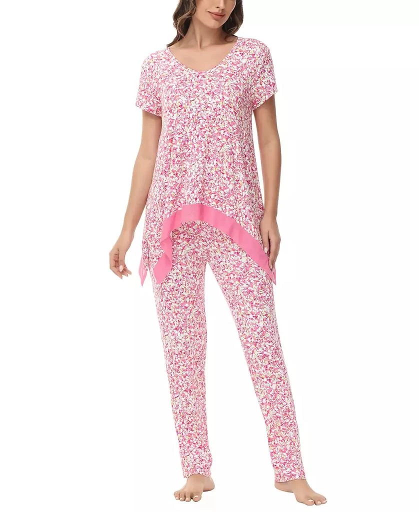 Lori Goldstein Women's Printed Short Sleeve Tunic with Pant Pajama Set 1
