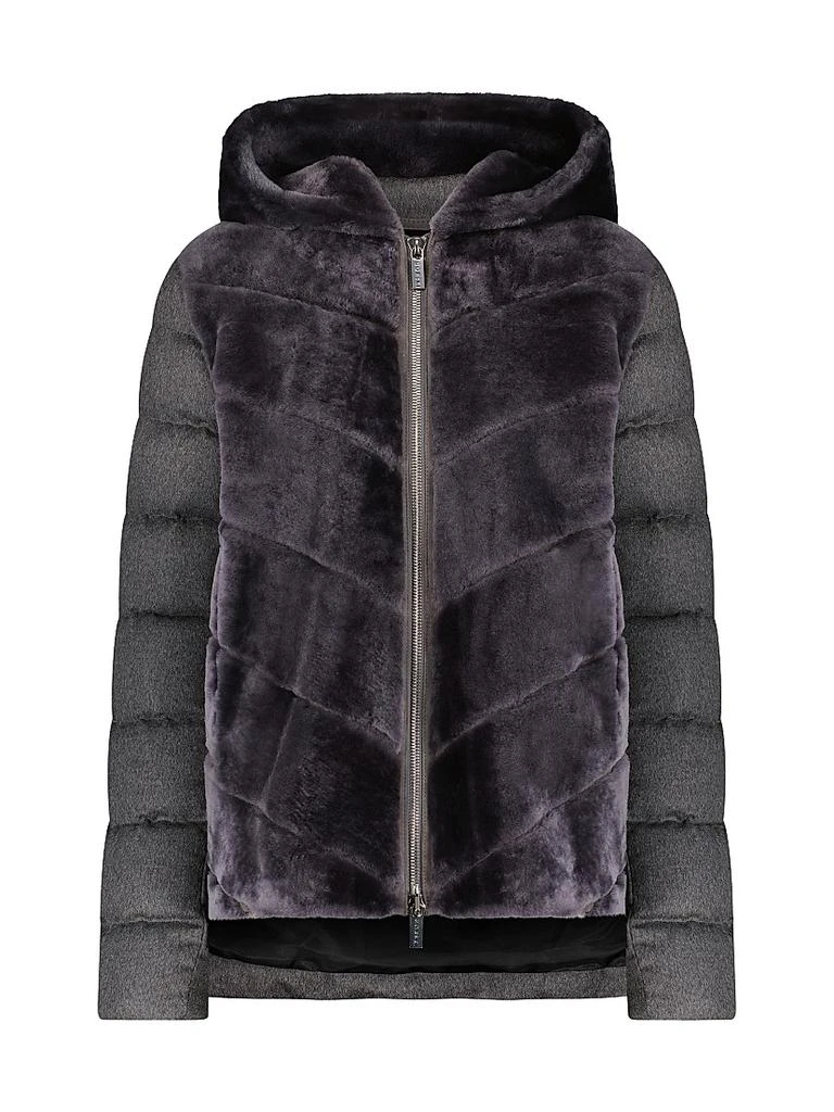 Gorski Shearling Lamb Chevron Parka With Cashmere and Wool Sleeves and Back 1