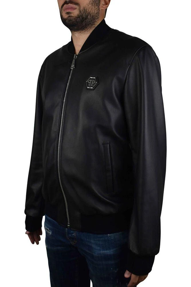 Philipp Plein Smooth Black Leather Bomber Jacket 3