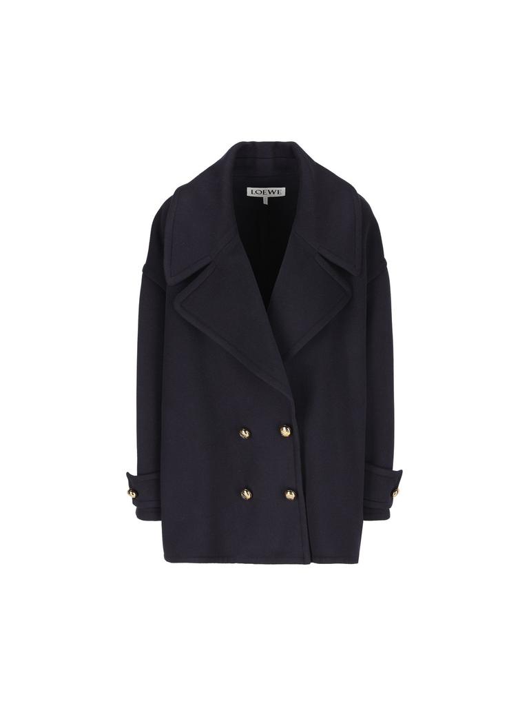 【LOEWE】PEBBLE PEACOAT ブルー Pebble wool peacoat in blue - Loewe | Mytheresa