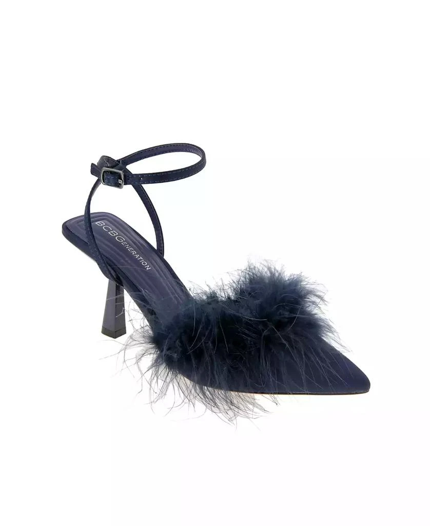 BCBG Women's Iliana Ankle Strap Feather Detail Pumps 1