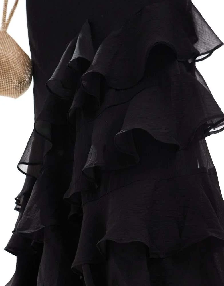 ASOS ASOS DESIGN scoop neck bias maxi dress with ruffle hem in black 4