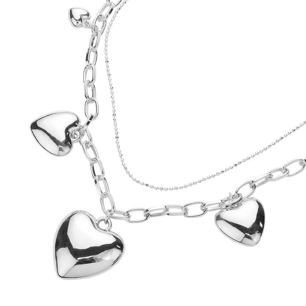 FASHNZFAB SECRET BOX_Metal Heart Charm Station Paper Clip Chain Layered Necklace 2