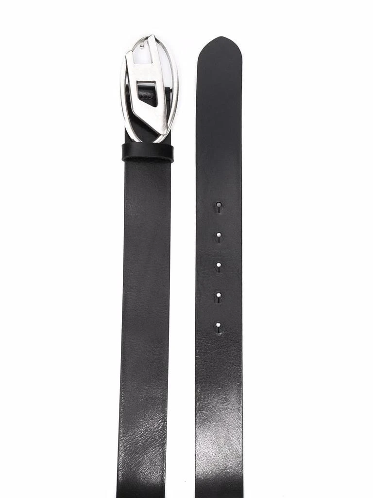 Diesel Black Leather Belt with Oval Silver-Tone Buckle 2