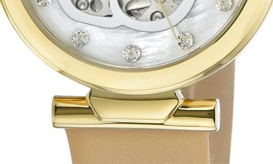 Porsamo Bleu Laura White Topaz Automatic Leather Strap Watch, 36mm 6