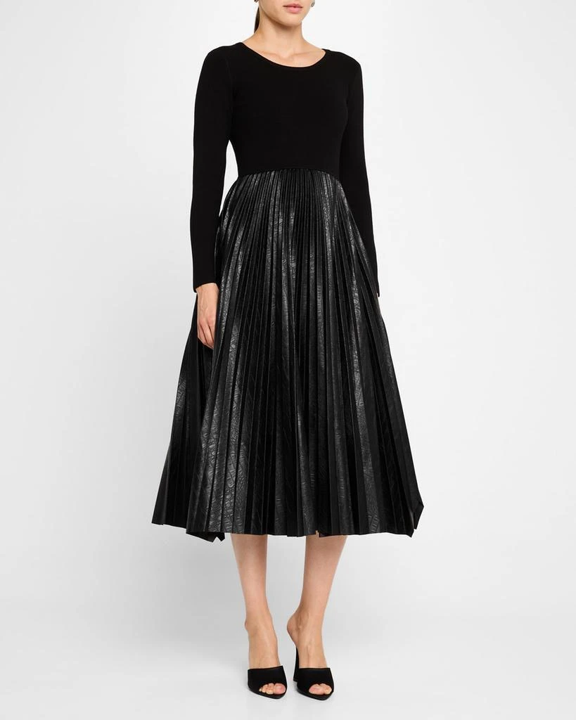 Elie Tahari The Mave Pleated Faux Leather Midi Dress 4