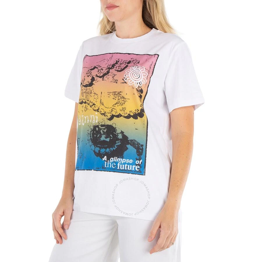 Ganni Ladies Bright White Printed Organic Cotton T-Shirt 2