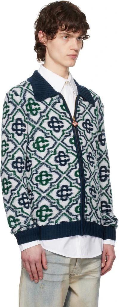 Casablanca Green & Navy Monogram Knit Zip Sweater 2
