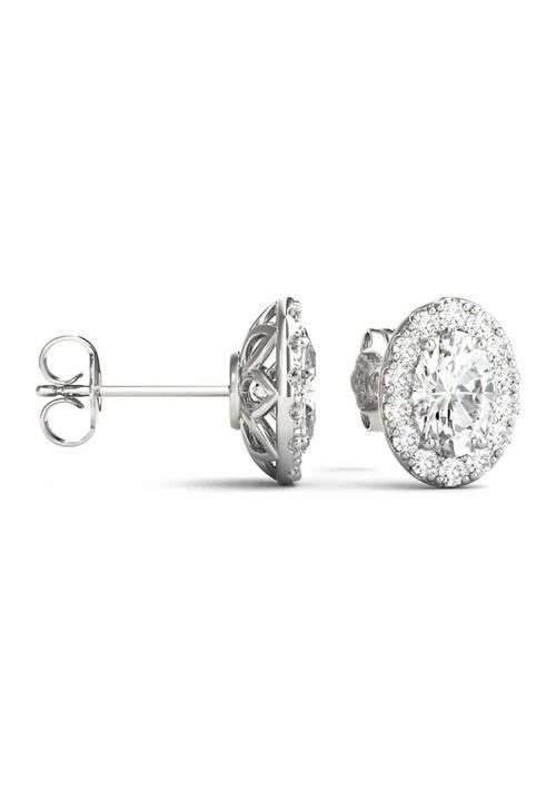 Charles 
Colvard 2.22 ct. t.w. Moissanite Oval Halo Stud Earrings in 14K White Gold 2