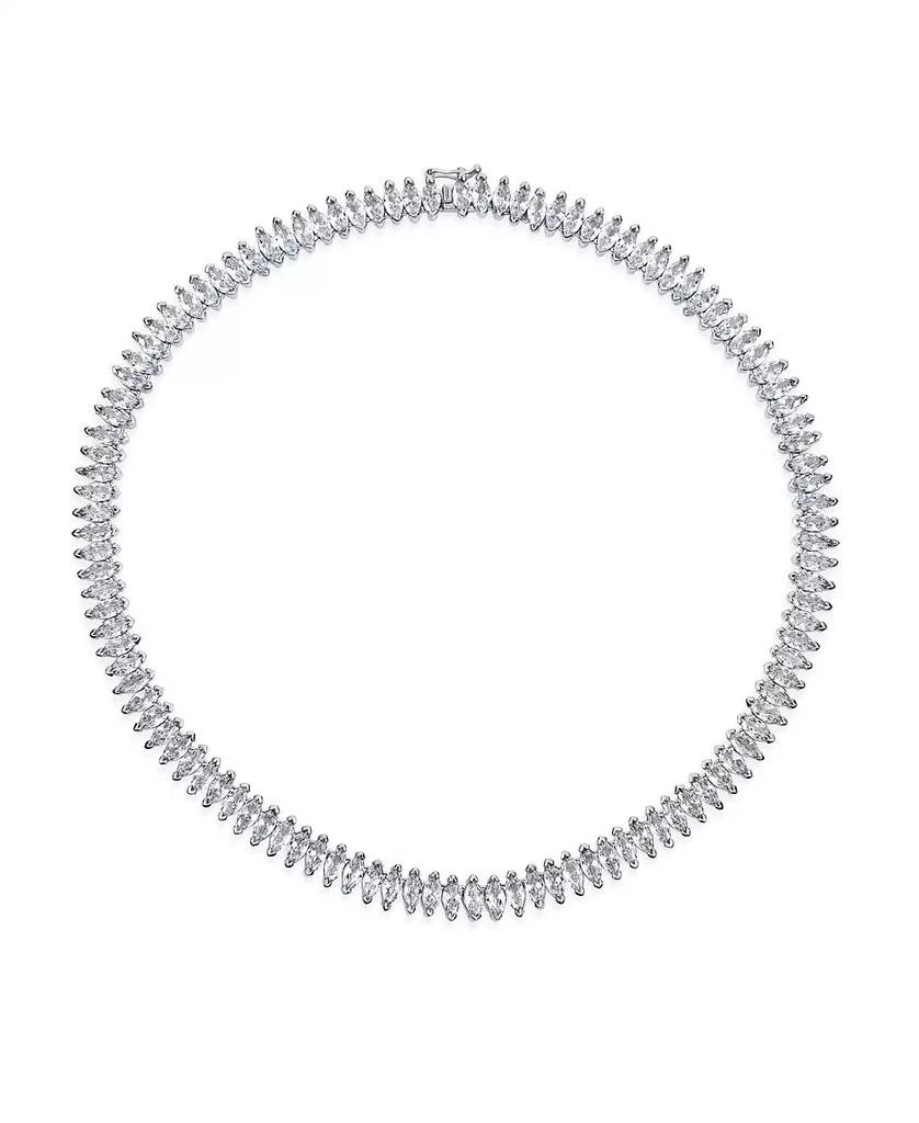 Bling Jewelry Art Deco Style Holiday Day Party Clear White Cubic Zirconia Marquise Formal Statement Tennis Necklace Prom Silver Plated