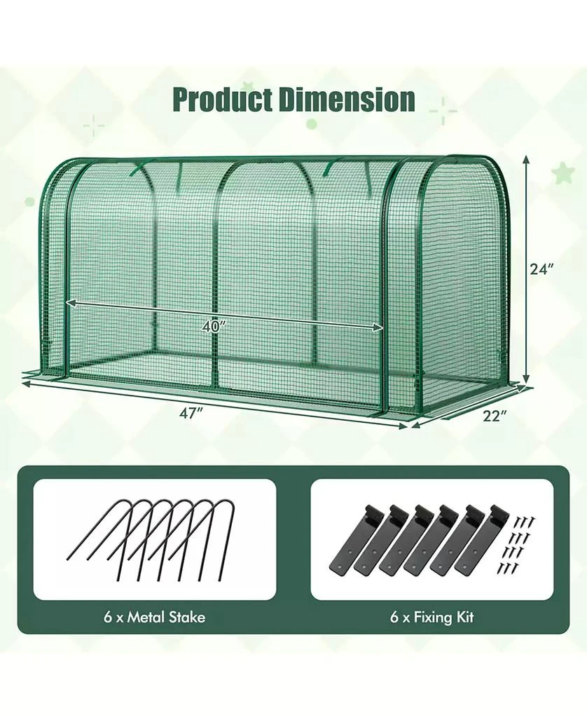 SUGIFT Mini Tunnel Greenhouse with Roll-up Zipper Door-Green 5