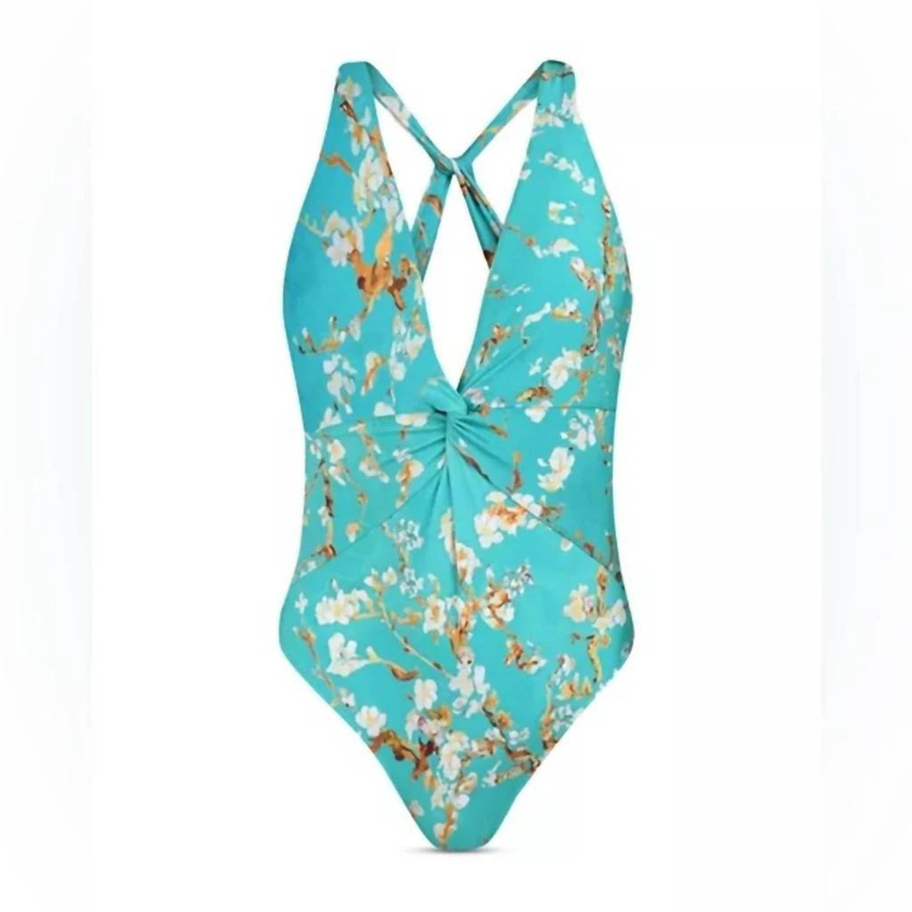 L'Agence Hadley Twist Plunge One Piece Swimsuit In Aqua 3